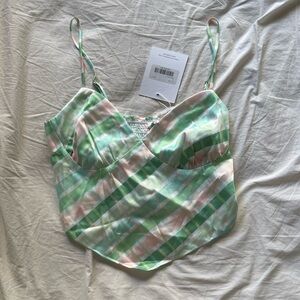 Green and Pink Striped Women's Top